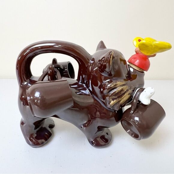 VTG MCM Dog Butterfly Nose Decanter And Four Shot Glasses - Picture 4 of 10